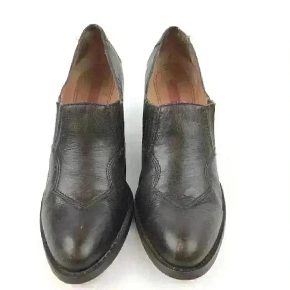 5/48 Ankle Boots 37.5 7 Leather Stacked Western - Picture 2 of 8